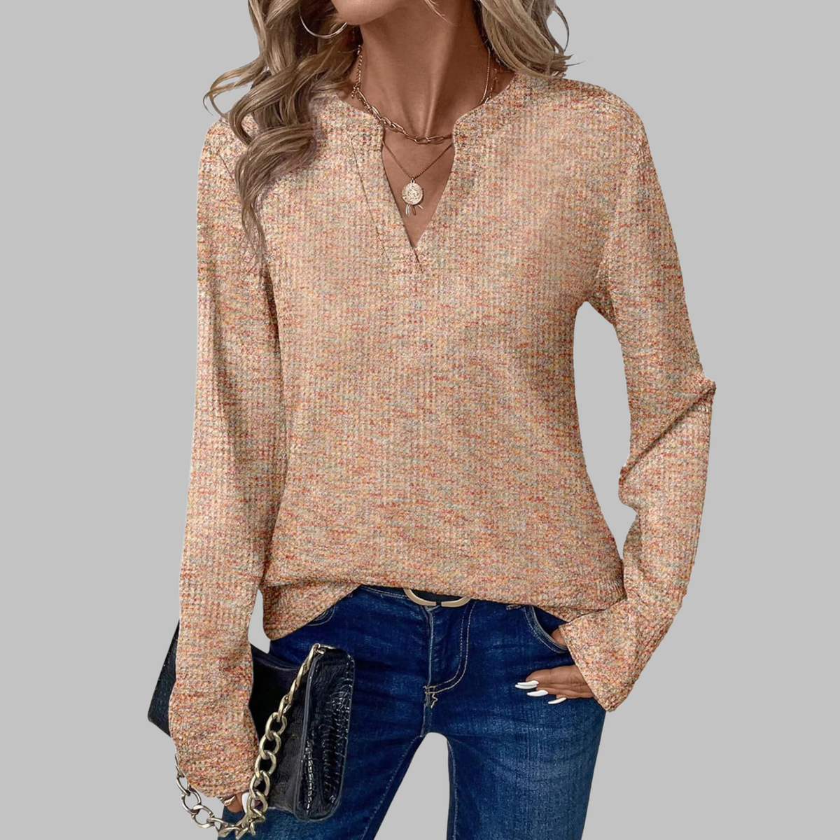 SHUKA | Women Cozy V-Neck Long Sleeve Blouse
