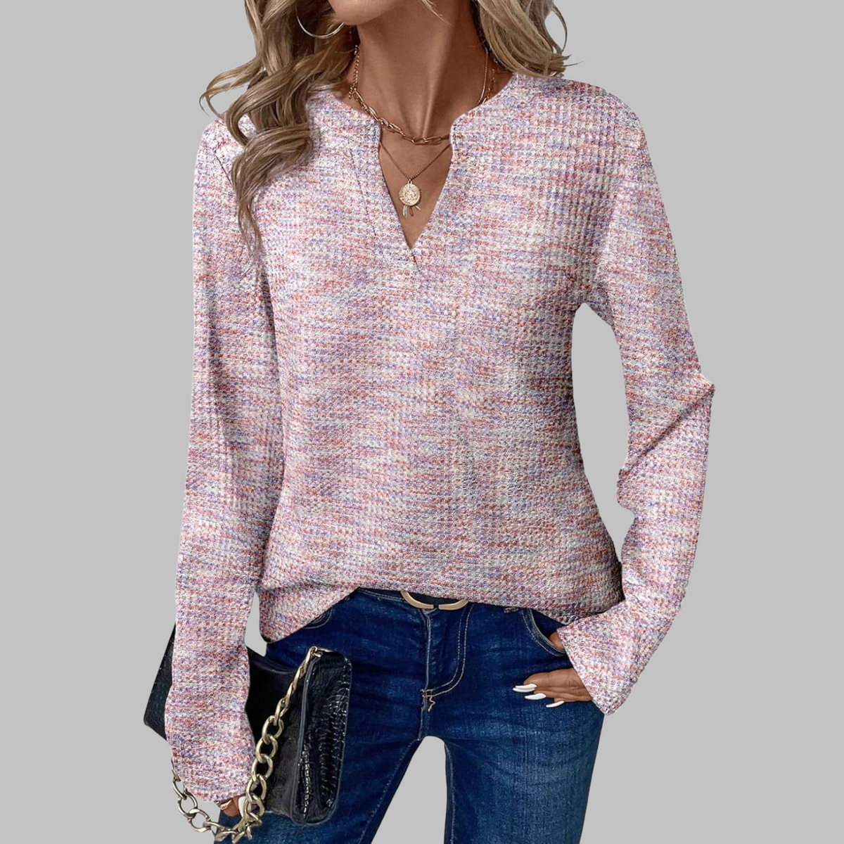 SHUKA | Women Cozy V-Neck Long Sleeve Blouse