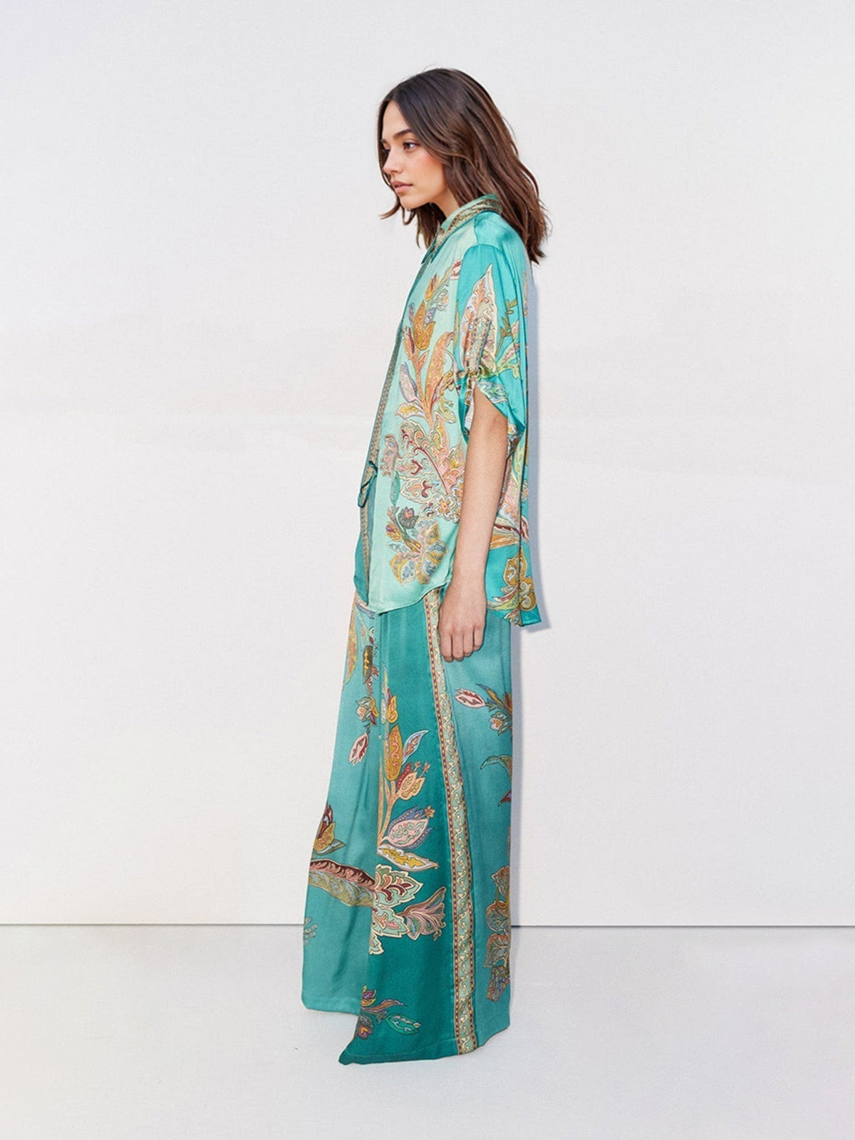 Eliza™ Elegant Two-Piece Set | Paisley-Print Shirt and Wide-Leg Pants