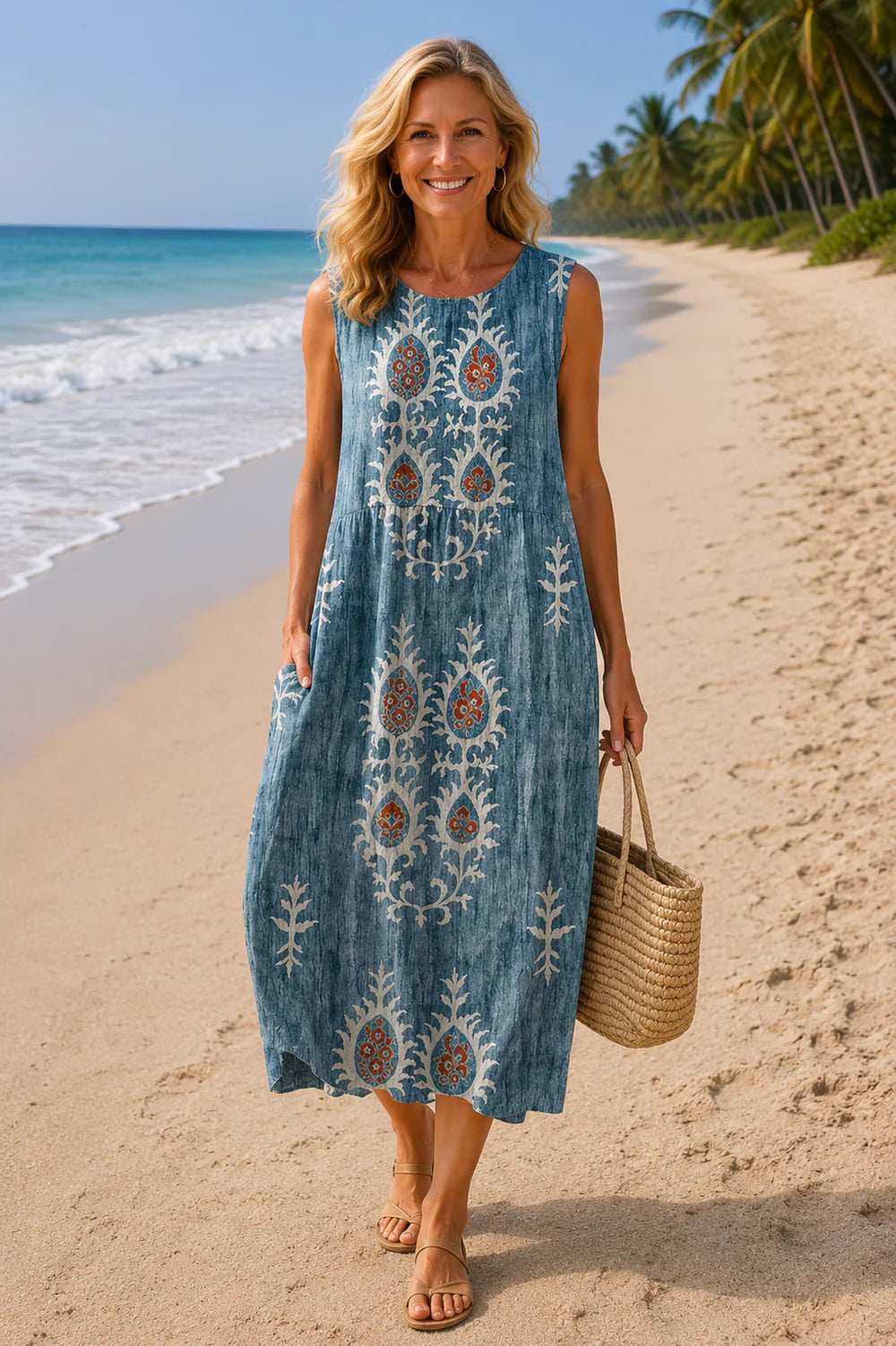 Alinta Sleeveless Boho Midi Dress
